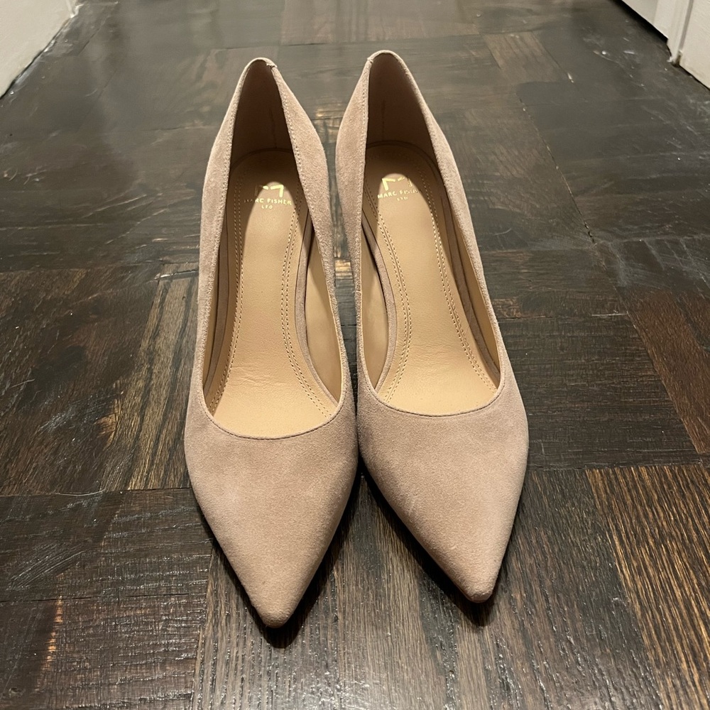 Marc Fisher Zala Block Heel Pump in Natural Suede